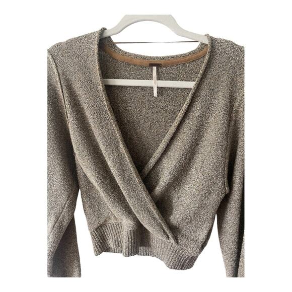 Free People Going For Gold Sweater Slouchy Faux Wrap Metallic Size Small - Picture 6 of 12